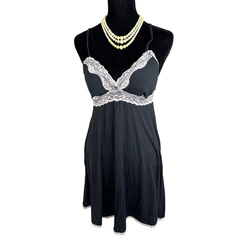 Victoria’s Secret Chemise Nightgown Lace Trim Black M